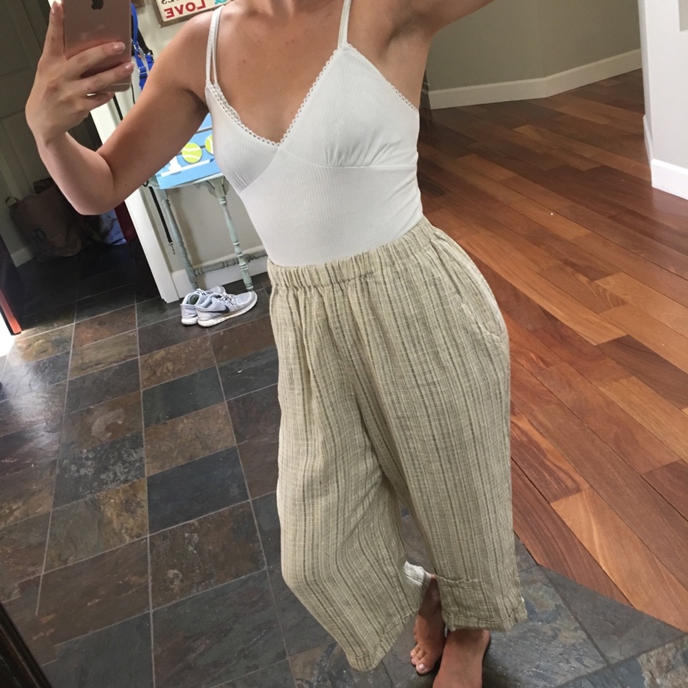 FLAX Boho Stripped Linen Flowy High Waisted Pants - Picture 4 of 8